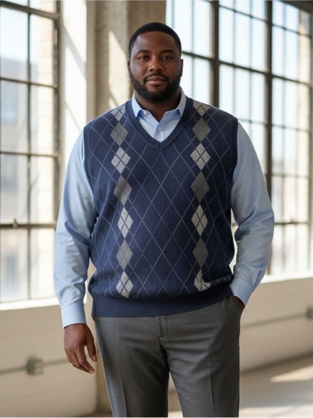 HEROTHORN Men's XXL Argyle Sweater Vest Navy Blue V-Neck Classic Preppy  Knit